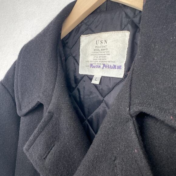 US NAVY Jacket Men L USN Military Wool Peacoat Double Breasted Uniform Black VTG - Picture 4 of 11